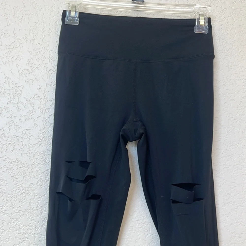 Zyia Leggings Pants High Rise Lux Slashed Distressed Black size 2 - Picture 3 of 12